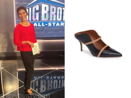 julie chen, big brother all stars, black and beige mule heels