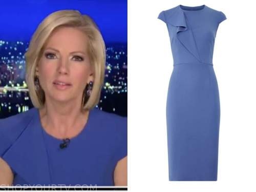 shannon bream, fox news at night, blue ruffle sheath dress