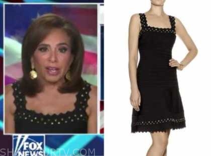 judge jeanine pirro, justice with judge jeanine, black scallop stud bandage dress