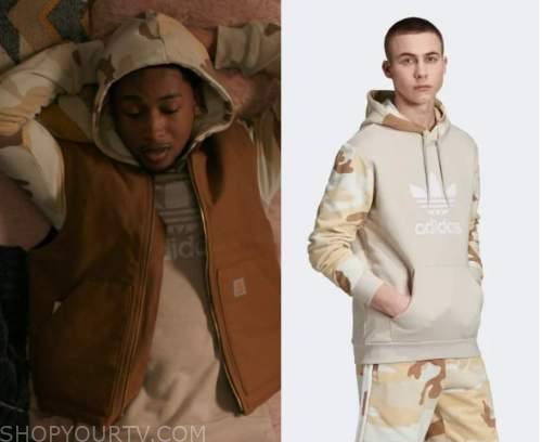 The Chi: Season 3 Episode 8 Emmet's Beige Camo Adidas Hoodie | Shop Your TV