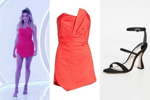 red dress black sandals