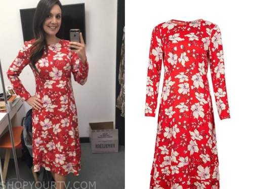 laura tobin, red and white floral dress, good morning britain