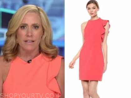 outnumbered, melissa francis, coral ruffle dress
