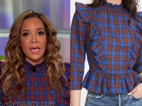 sunny hostin, red and blue plaid ruffle top, the view