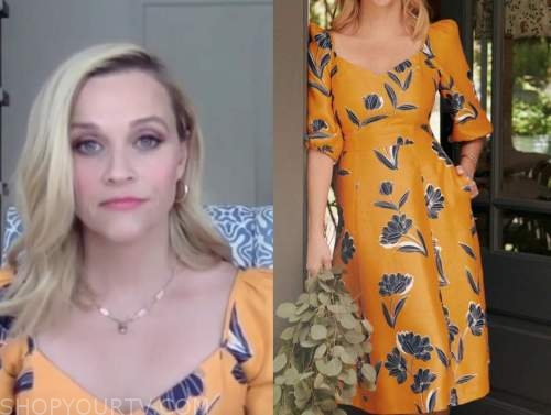 reese witherspoon, the drew barrymore show, yellow and blue floral dress