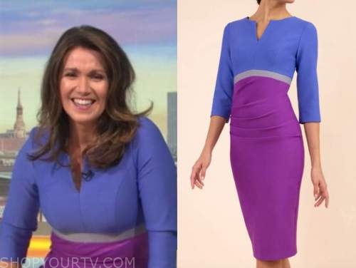 susanna reid, blue and purple sheath dress, good morning britain