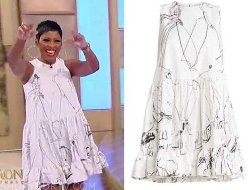 tamron hall, tamron hall show, white and black printed dress
