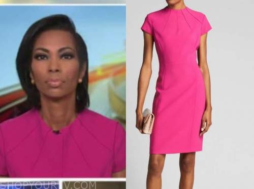 harris faulkner, outnumbered, pink cap sleeve sheath dress
