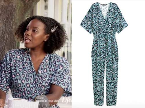 married at first sight, us, amani, green leopard jumpsuit