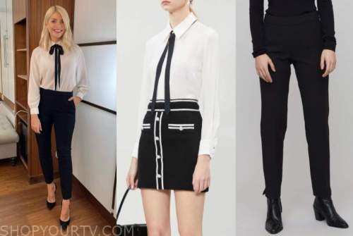 holly willoughby, this morning, bow blouse, black pants