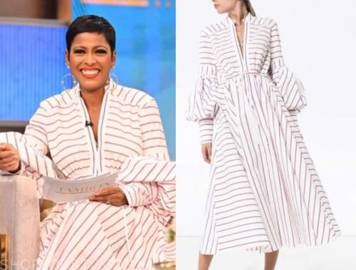 tamron hall, tamron hall show, red and white striped dress
