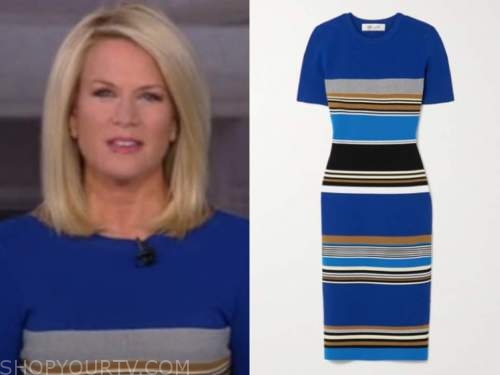 martha maccallum, outnumbered, blue striped knit midi dress