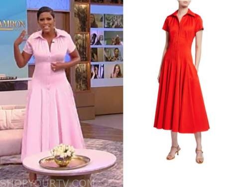 tamron hall, tamron hall show, pink pleated shirt dress