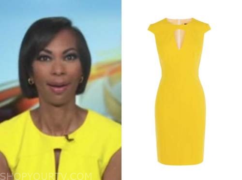 harris faulkner, yellow keyhole sheath dress, outnumbered