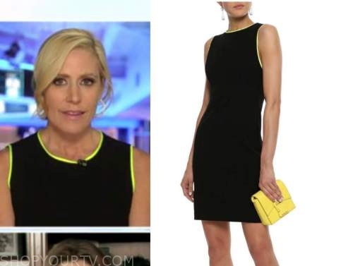 outnumbered, melissa francis, black and yellow contrast trim sheath dress