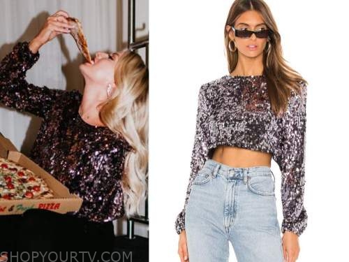 emily ferguson, the bachelor, purple sequin crop top