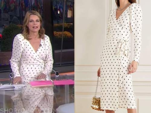 savannah guthrie, white polka dot wrap midi dress, the today show