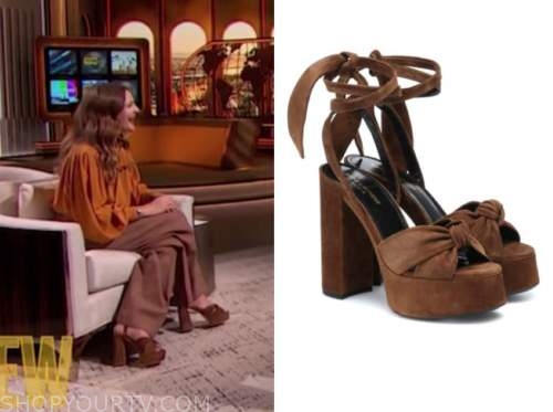 drew barrymore, drew barrymore show, brown suede platform sandals