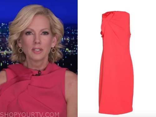 shannon bream, fox news at night, coral ruffle sheath dress