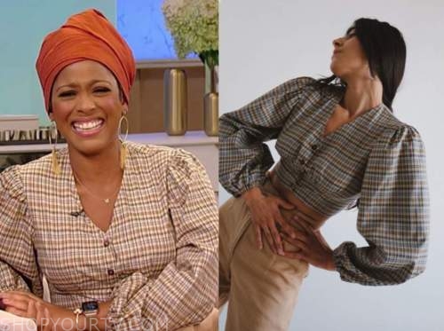 tamron hall, tamron hall show, check puff sleeve crop top