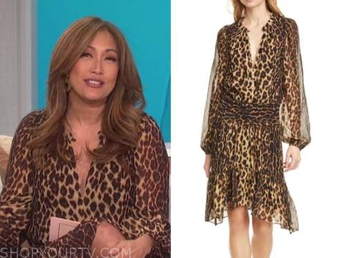 The Talk: October 2020 Carrie Ann Inaba's Leopard Silk Keyhole Dress ...