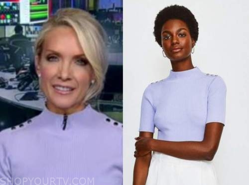 dana perino, the five, the daily briefing, blue purple mock neck button shoulder knit top
