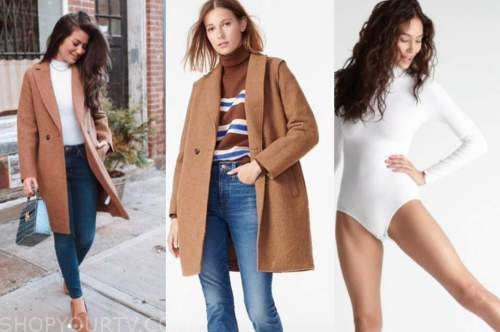 caila quinn, the bachelor, camel coat, white bodysuit, green bag, camel flats