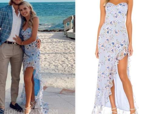 emily ferguson, the bachelor, blue floral strapless gown