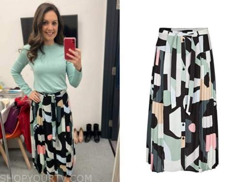 laura tobin, good morning britain, abstract printed midi skirt