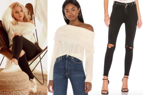 emily ferguson, the bachelor, white fringe, black cutout jeans