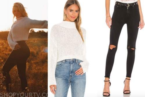 emily ferguson, the bachelor, beige sweater, ripped jeans