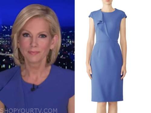 shannon bream, fox news at night, blue ruffle cap sleeve sheath dress