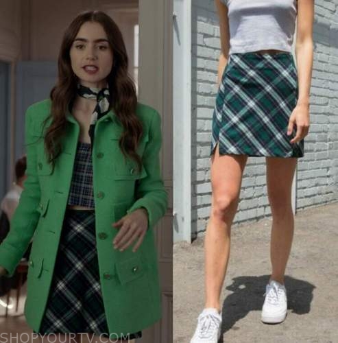 WornOnTV: Emily's green gingham check bikini and skirt set on Emily in Paris, Lily Collins