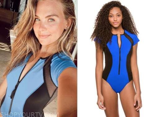 hannah brown, blue and black mesh swimsuit, the bachelorette