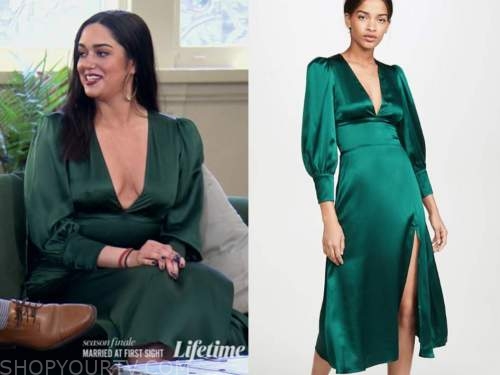 married at first sight, green satin dress, christina