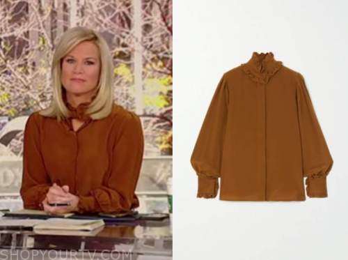 martha maccallum, fox news, brown ruffle blouse