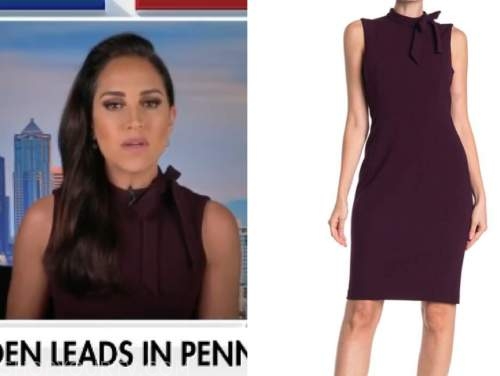 emily compagno, fox news, purple tie neck sheath dress
