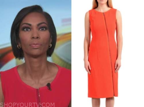 harris faulkner, red orange zip-front dress, outnumbered