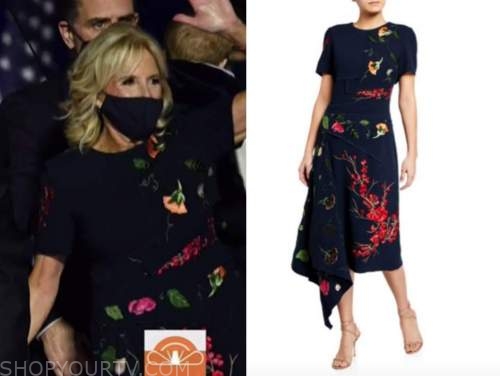 dr. jill biden, the today show, navy blue floral midi dress