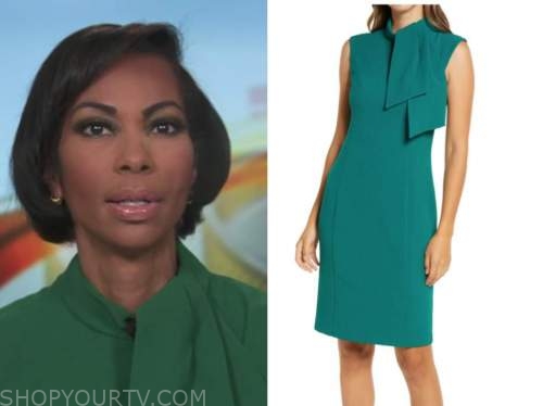 harris faulkner, green tie neck dress, outnumbered