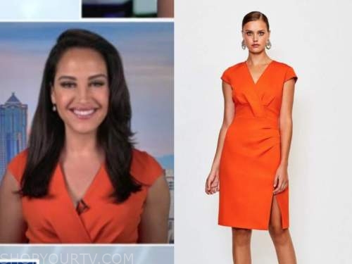 emily compagno, outnumbered, orange dress