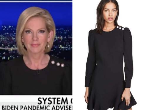 shannon bream, fox news at night, black pearl button dress