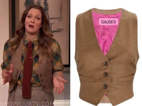drew barrymore, drew barrymore show, beige vest