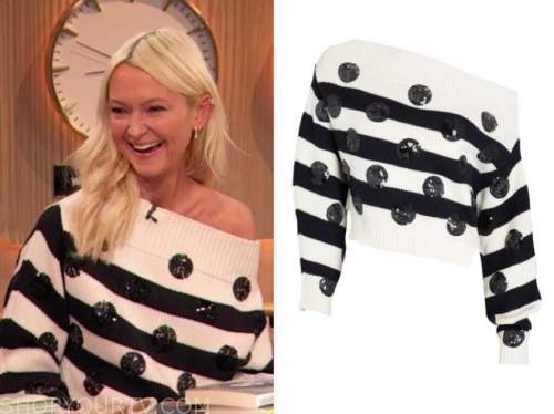 zanna roberts rassi, the drew barrymore show, sequin stripe polka dot sweater