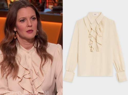 drew barrymore, drew barrymore show, ivory ruffle blouse
