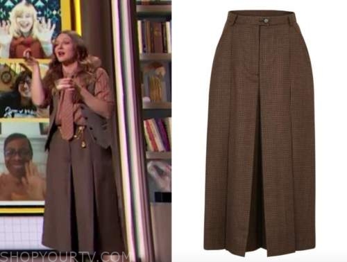 drew barrymore, drew barrymore show, brown wool houndstooth culottes