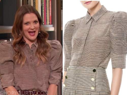 drew barrymore, drew barrymore show, plaid puff sleeve blouse