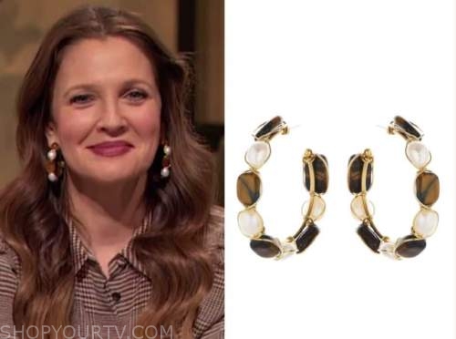drew barrymore, drew barrymore show, pearl hoop earrings