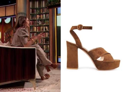 drew barrymore, drew barrymore show, brown suede platform sandals