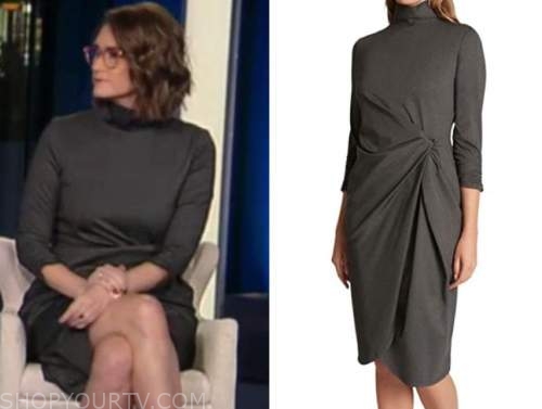 jessica tarlov, the five, grey mock neck drape dress